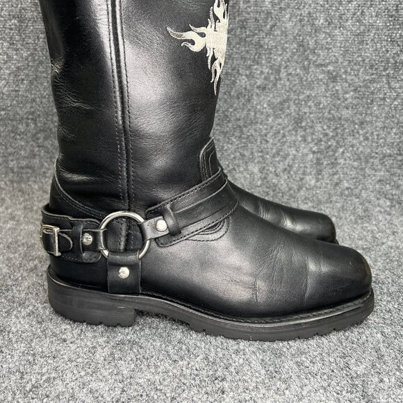 Harley Davidson Harness‎ Boots Men's Size 8 Black Leather Motorcycle Riding Pull - Picture 2 of 16
